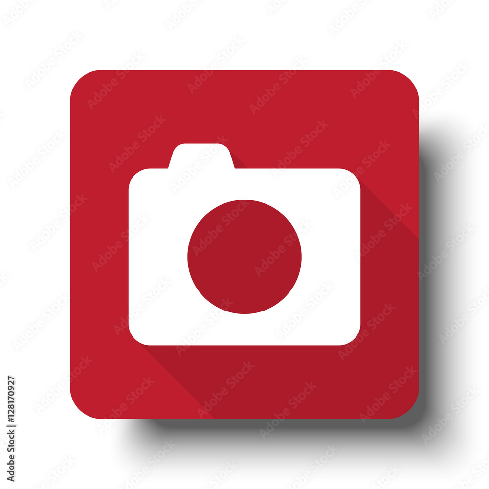 Flat Camera web icon on red button with drop shadow Flat Camera web icon on red button with drop shadow