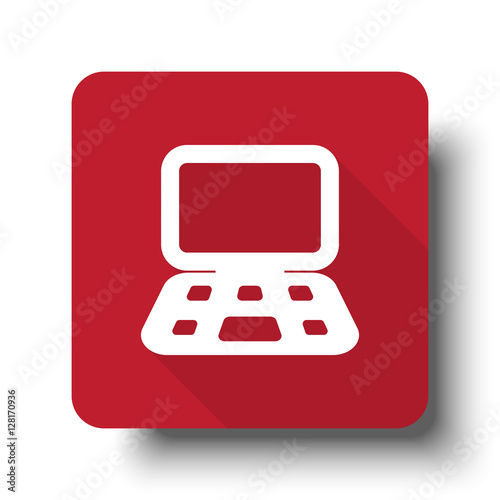 Flat Computer web icon on red button with drop shadow