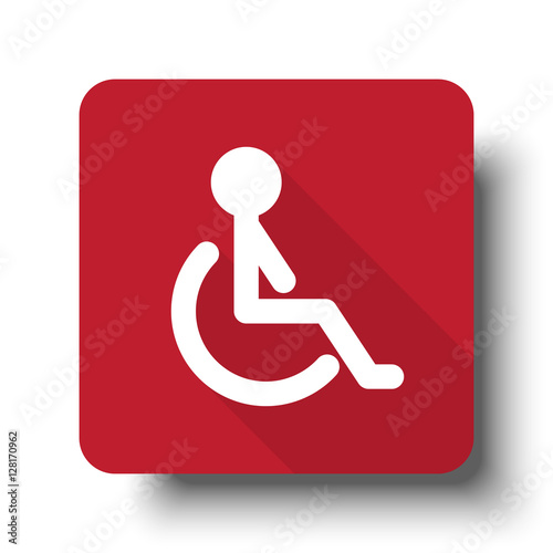 Flat Wheel Chair web icon on red button with drop shadow