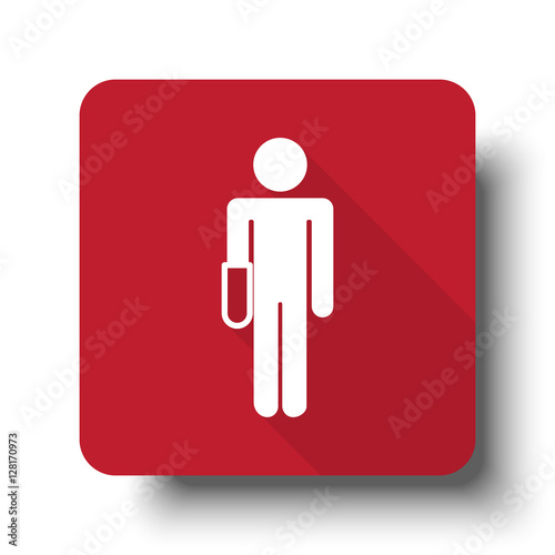 Flat Hand web icon on red button with drop shadow