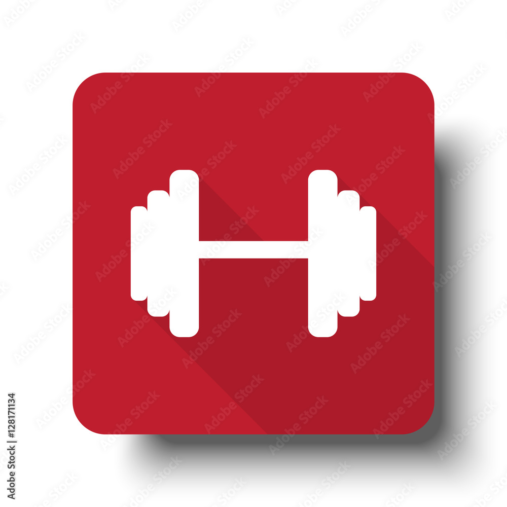 Flat Dumbbell web icon on red button with drop shadow Flat Dumbbell web icon on red button with drop shadow