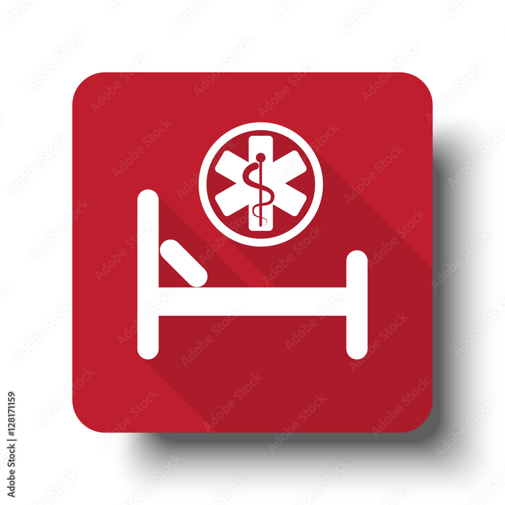 Flat Hospital Bed web icon on red button with drop shadow Flat Hospital Bed web icon on red button with drop shadow