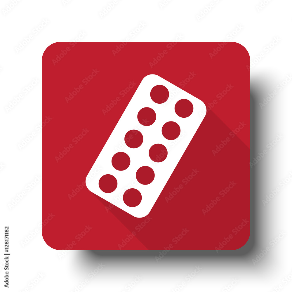 Flat Tablet Strip web icon on red button with drop shadow Flat Tablet Strip web icon on red button with drop shadow