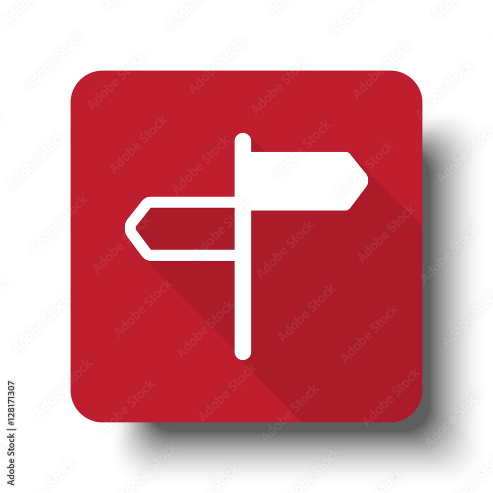 Fototapeta premium Flat Road Signs web icon on red button with drop shadow