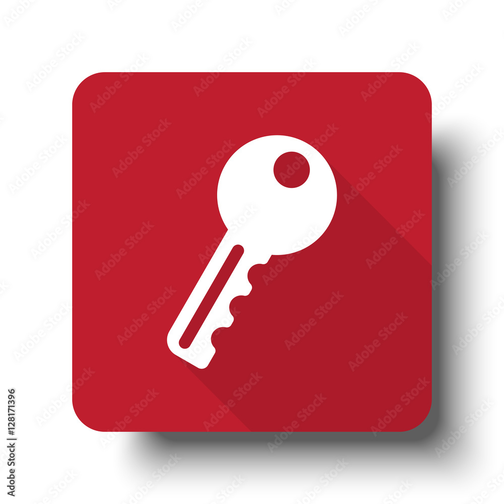 Flat Key web icon on red button with drop shadow Flat Key web icon on red button with drop shadow