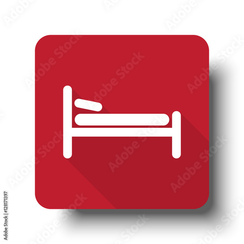 Flat Bed web icon on red button with drop shadow