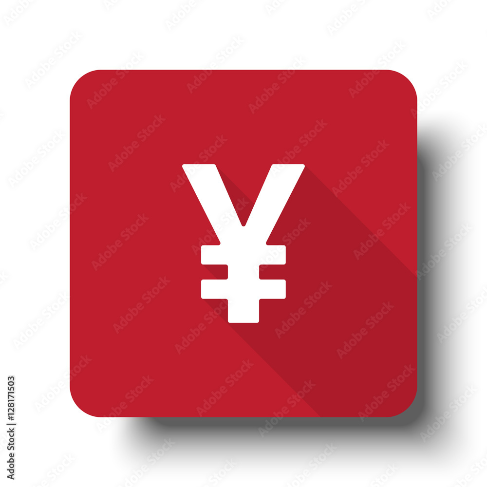 Obraz premium Flat Yen web icon on red button with drop shadow