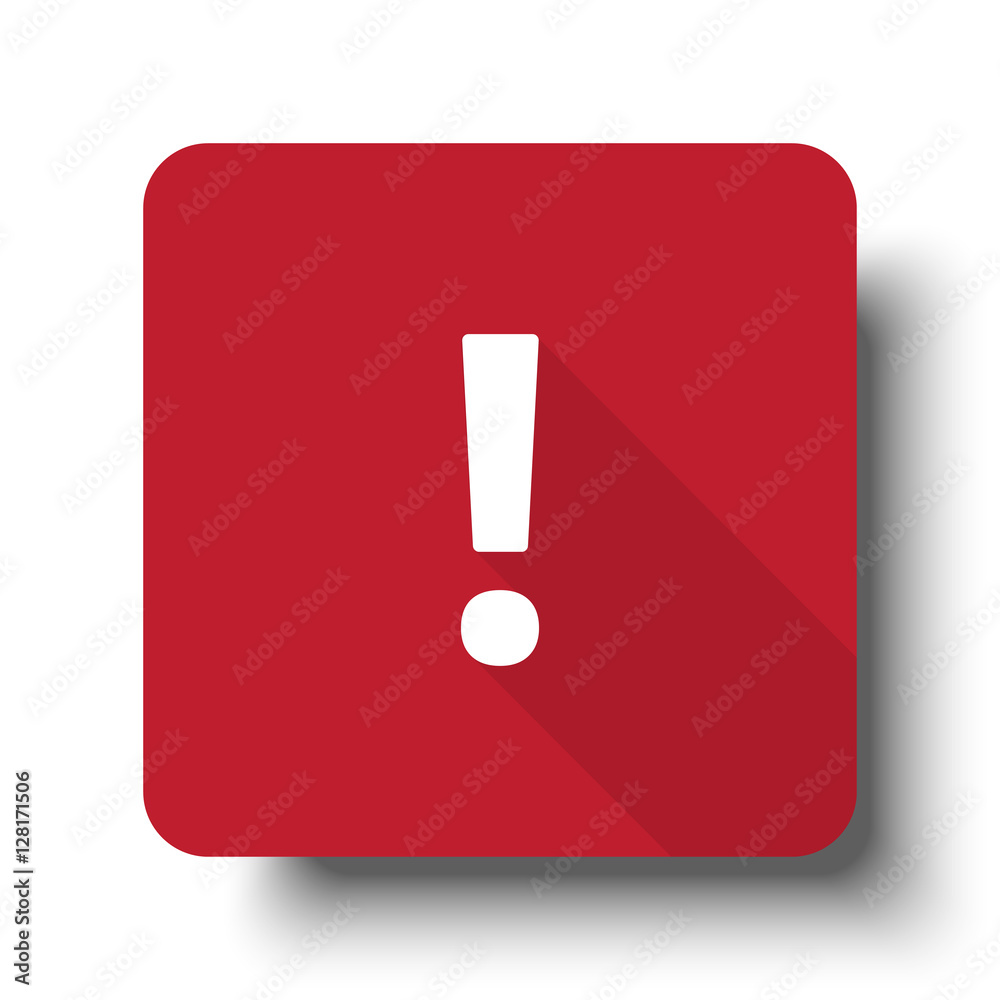 Flat Exclamation Mark web icon on red button with drop shadow Flat Exclamation Mark web icon on red button with drop shadow