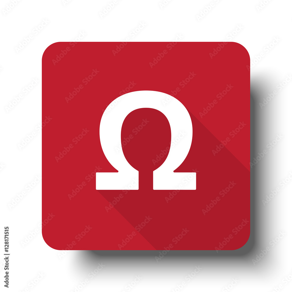 Flat Omega web icon on red button with drop shadow Flat Omega web icon on red button with drop shadow