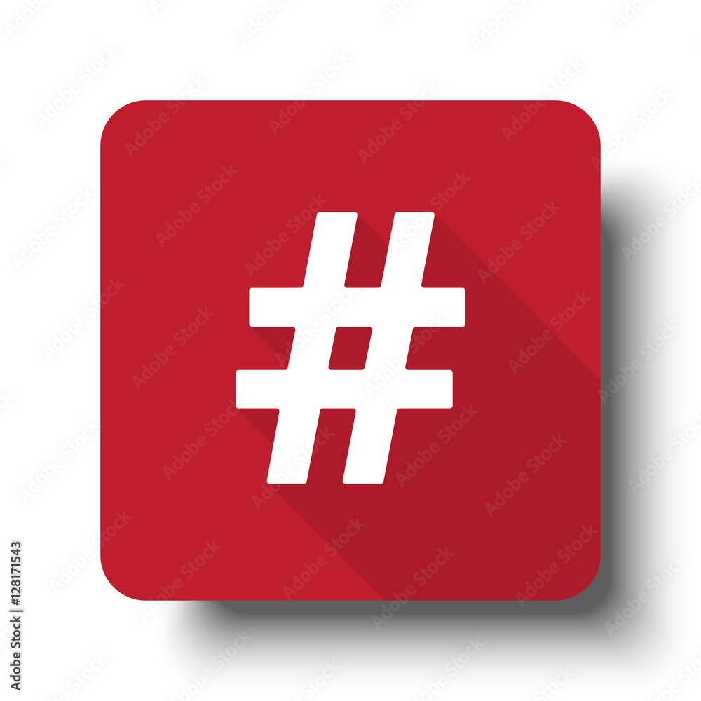 Obraz premium Flat Hashtag web icon on red button with drop shadow