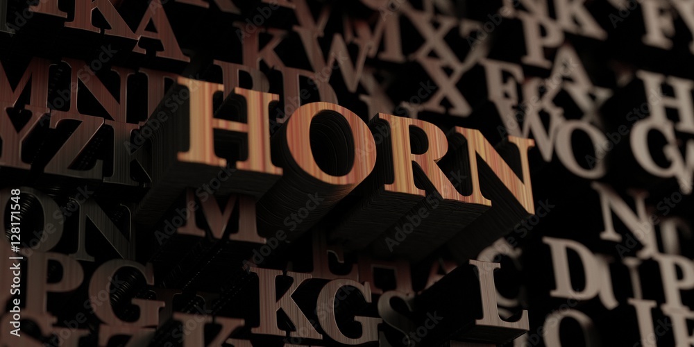 Horn - Wooden 3D rendered letters/message.  Can be used for an online banner ad or a print postcard.