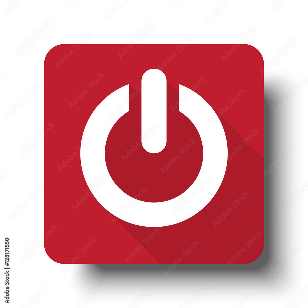 Flat Power web icon on red button with drop shadow Flat Power web icon on red button with drop shadow
