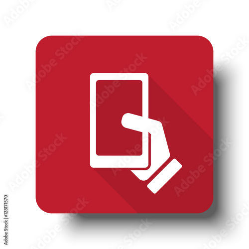Flat Smartphone  web icon on red button with drop shadow