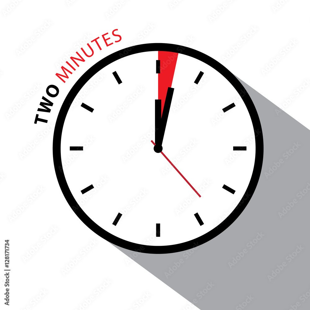 Two Minutes Clock. Stopwatch Countdown. Vector Clock Face Isolated on White Background. Two Minutes Clock. Stopwatch Countdown. Vector Clock Face Isolated on White Background.