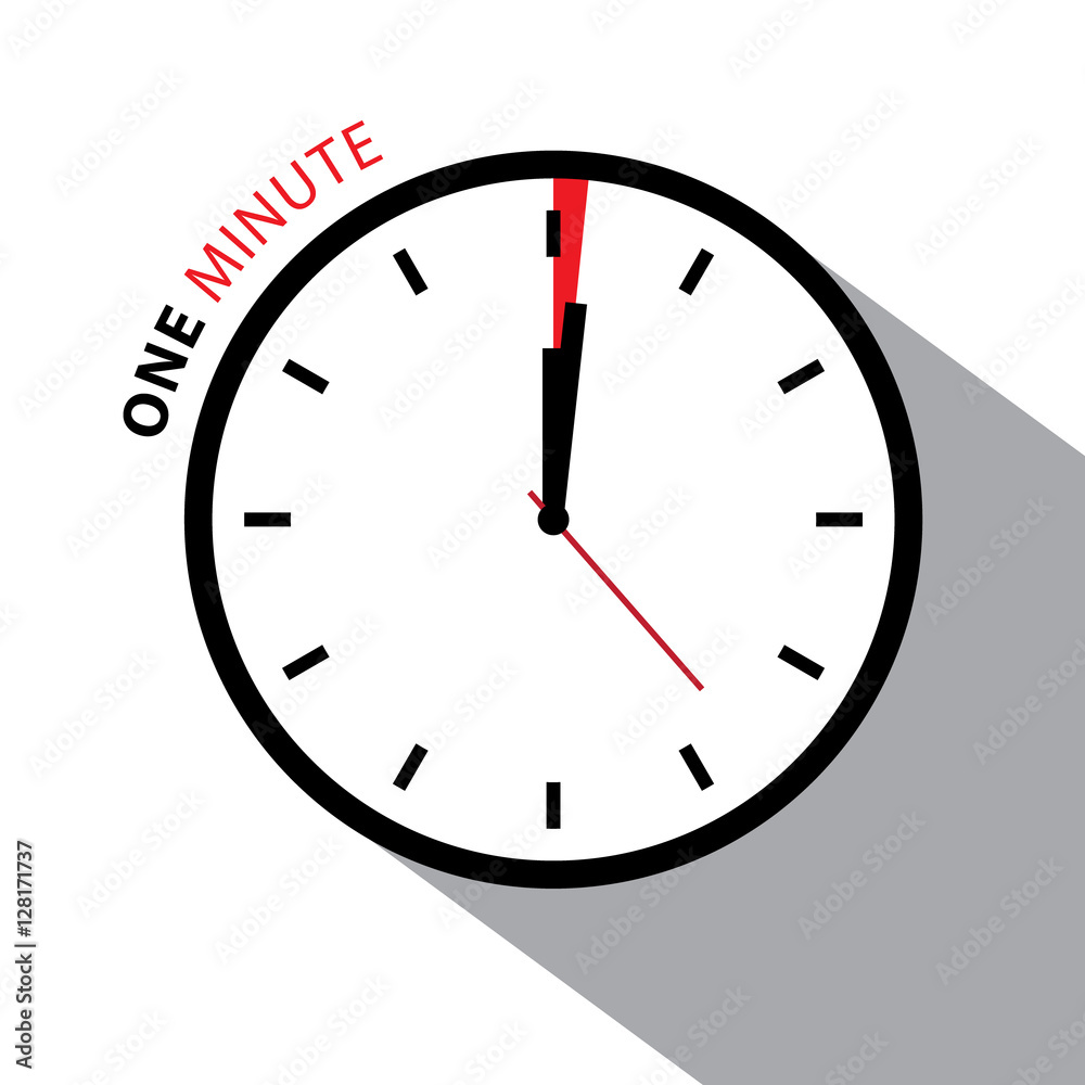 One Minute Clock. Stopwatch Countdown. Vector Clock Face Isolated on White Background. One Minute Clock. Stopwatch Countdown. Vector Clock Face Isolated on White Background.
