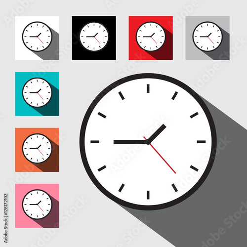 Clock. Flat Design Vector Clock Face Set.