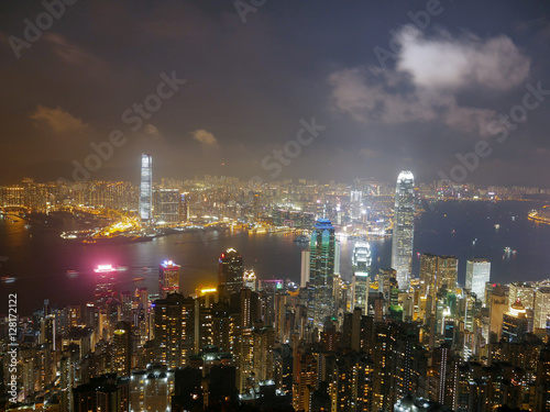 Skyline of Hong Kong city at twilight time, view from The Peak © aeyaey