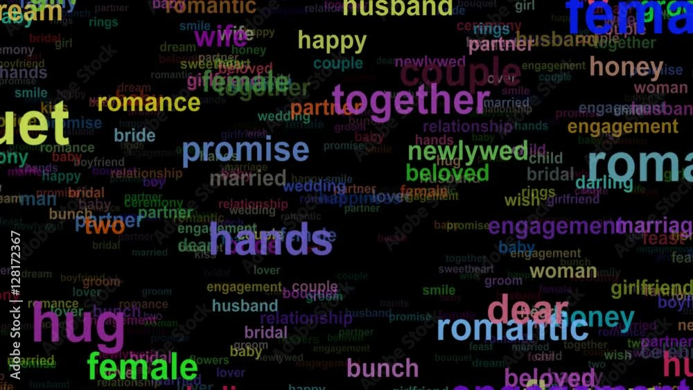Wedding love concept words moving DOWN, seamless loop Wedding love concept words moving DOWN, seamless loop