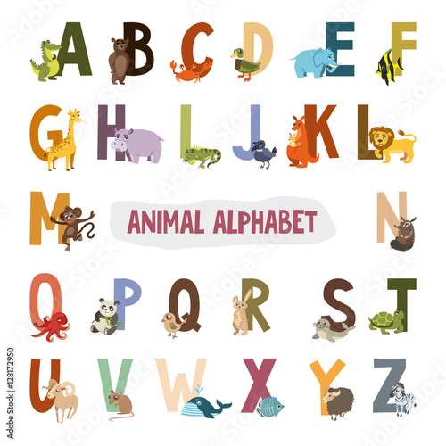 English alphabet with animals. vector illustration. Pictures for