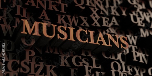 Musicians - Wooden 3D rendered letters/message. Can be used for an online banner ad or a print postcard.
