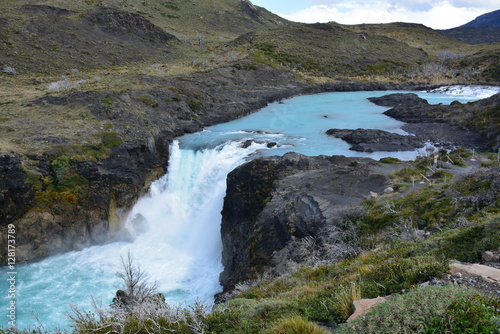 Landscape of rivers, lake and waterfalls in Patagonia Chile
