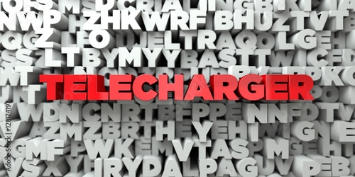 TELECHARGER - Red text on typography background - 3D rendered royalty free stock image. This image can be used for an online website banner ad or a print postcard.