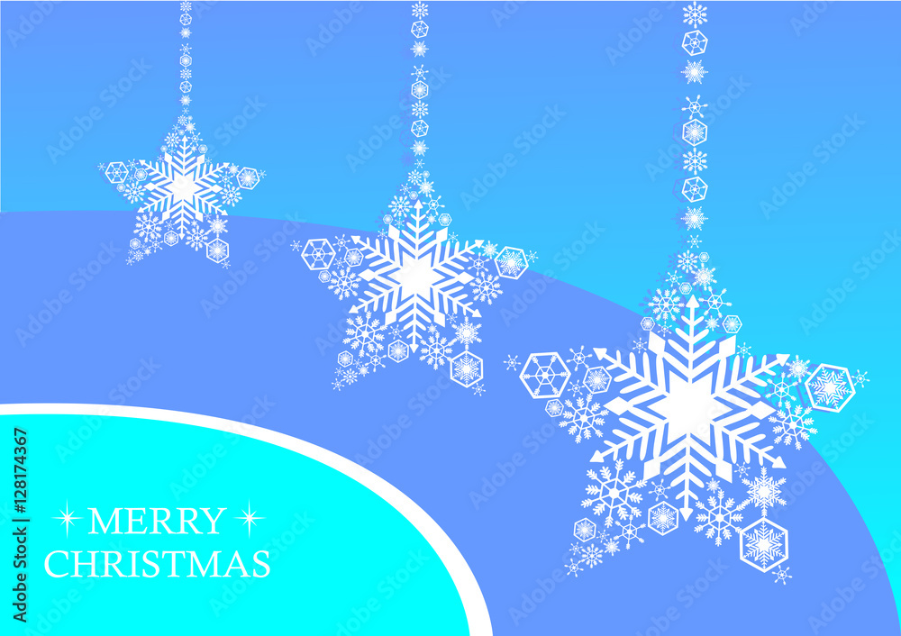 White christmas stars with snowflakes on a blue background. Holi White christmas stars with snowflakes on a blue background. Holi