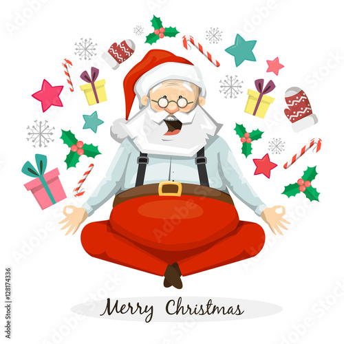 Santa Claus Yogi. Sitting in yoga posture
