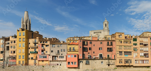 Photography Old colorful houses on Onyar riverbank in Girona, Catalonia, Spa