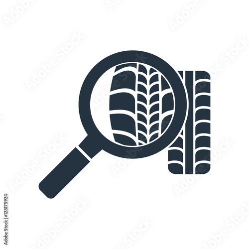 tire, loupe, isolated icon on white background, auto service, re