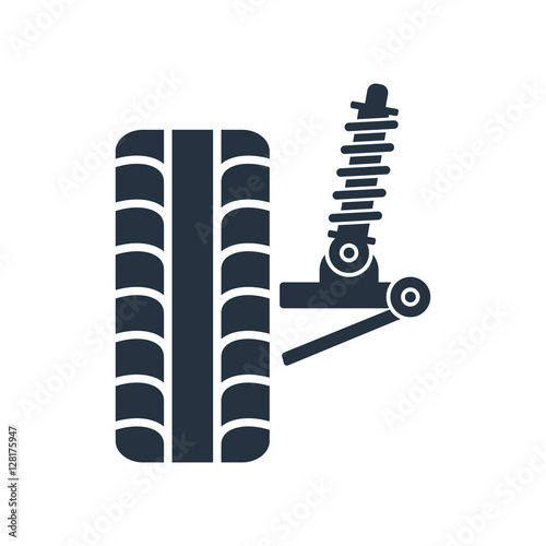 car suspension, wheel front, tire, isolated icon on white backgr