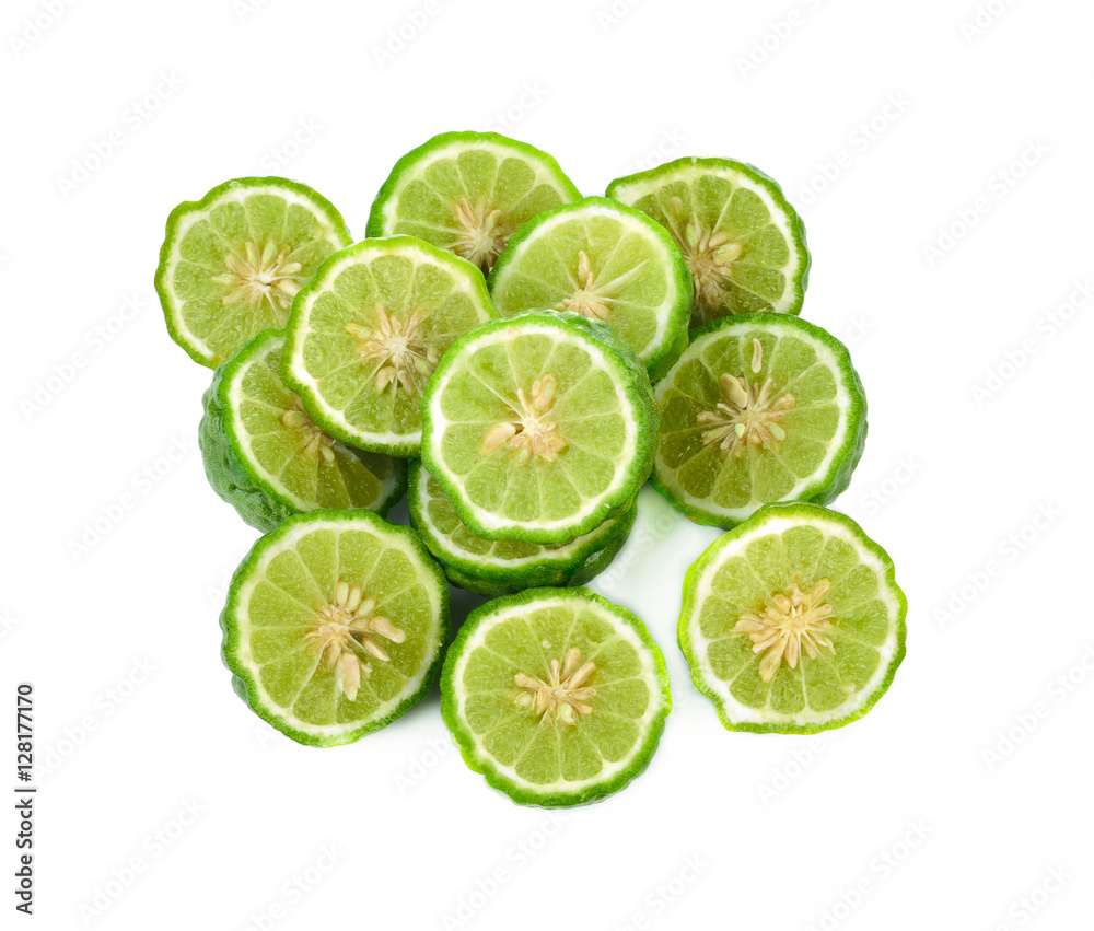 Bergamot fruit with waterdrop isolated on white background Bergamot fruit with waterdrop isolated on white background