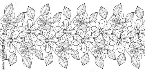 Vector Seamless Monochrome Floral Pattern