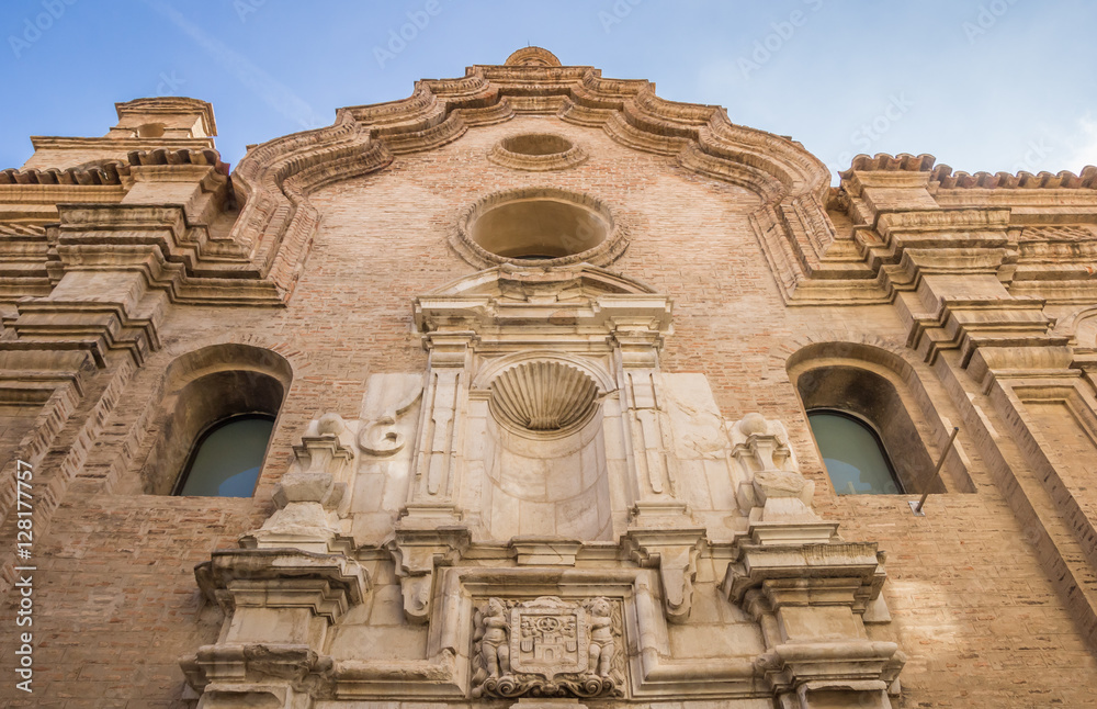 Decorated historical church facade in Tarazona