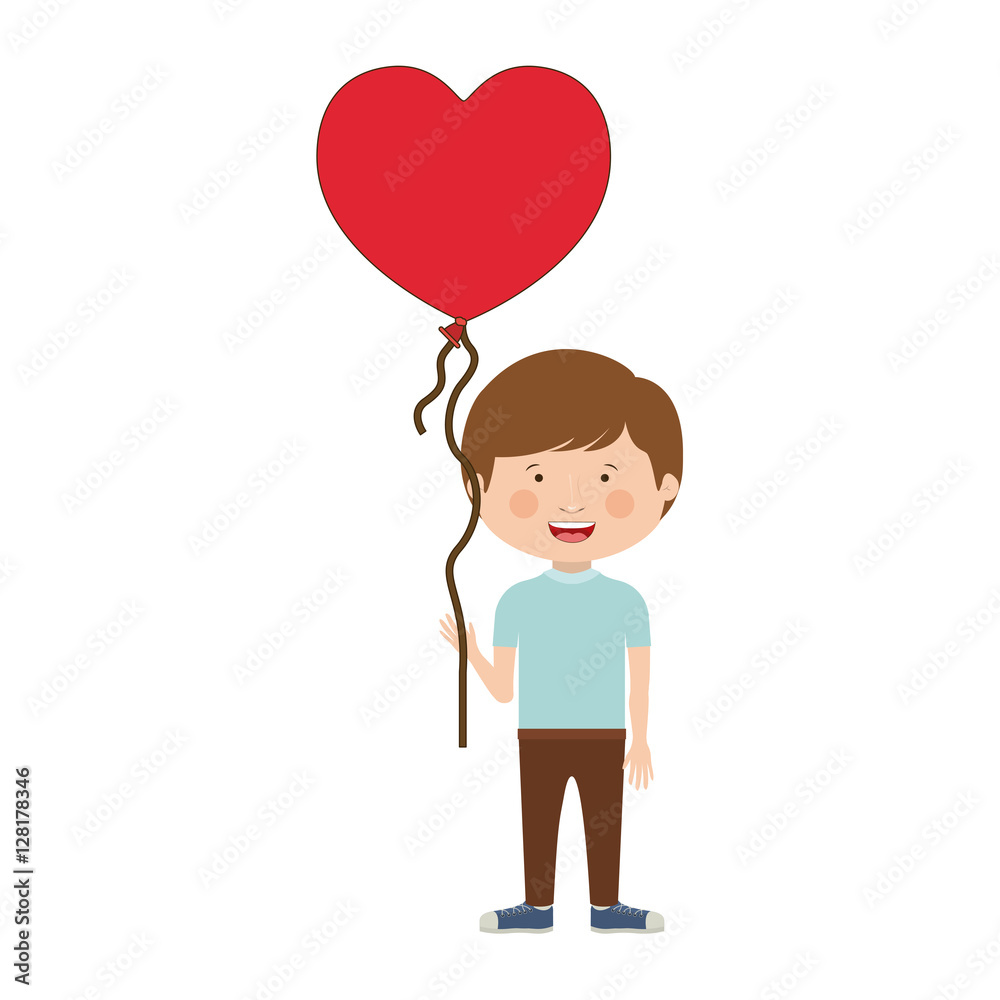 Boy cartoon with heart balloon icon. Kid childhood little people and person theme. Isolated design. Vector illustration Boy cartoon with heart balloon icon. Kid childhood little people and person theme. Isolated design. Vector illustration
