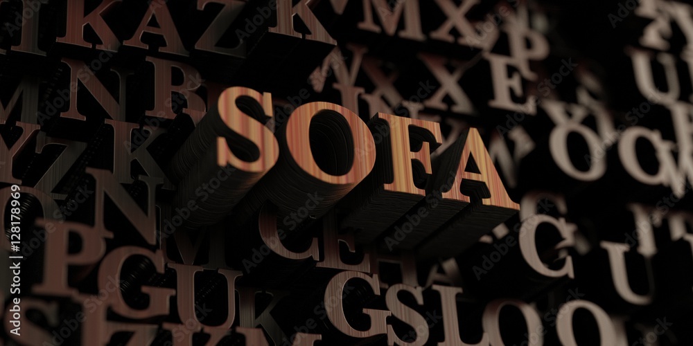 Sofa - Wooden 3D rendered letters/message.  Can be used for an online banner ad or a print postcard.