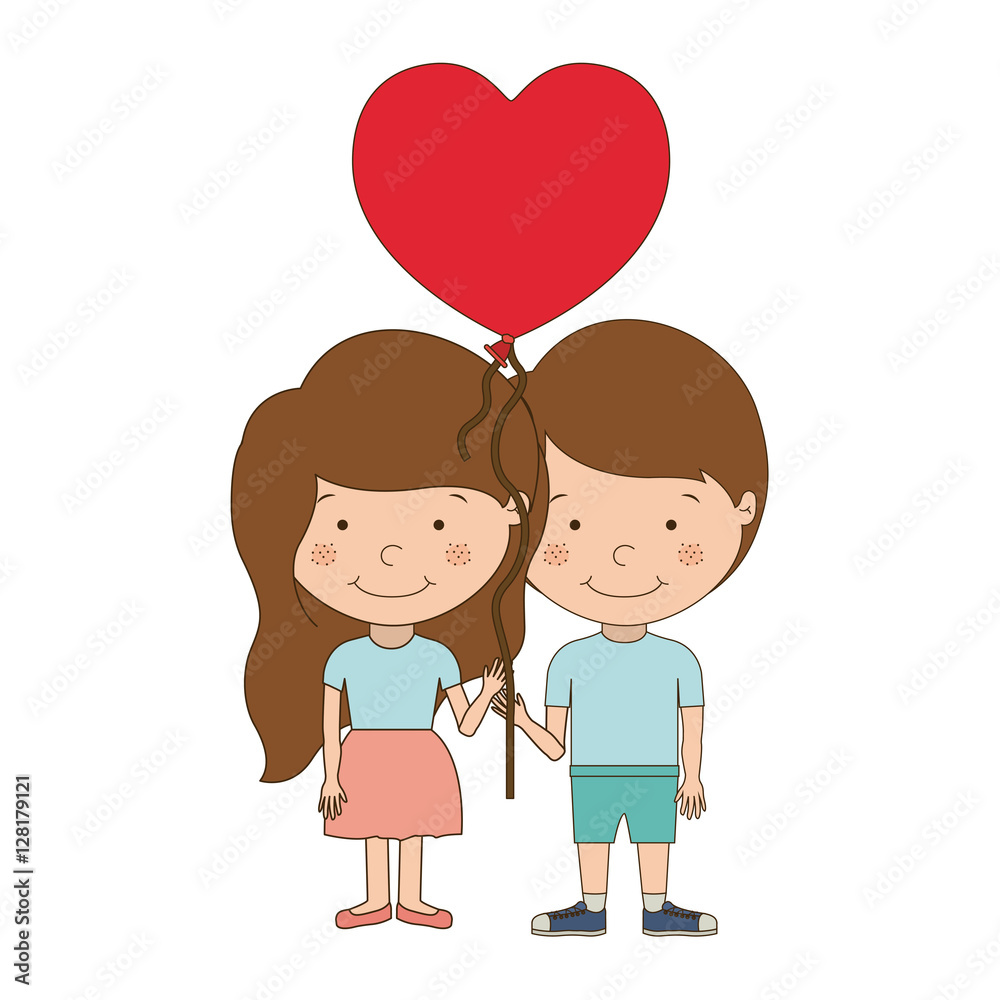 Boy and girl cartoon with heart balloon icon. Kid childhood little people and person theme. Isolated design. Vector illustration Boy and girl cartoon with heart balloon icon. Kid childhood little people and person theme. Isolated design. Vector illustration