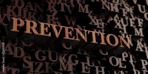 Prevention - Wooden 3D rendered letters/message. Can be used for an online banner ad or a print postcard.