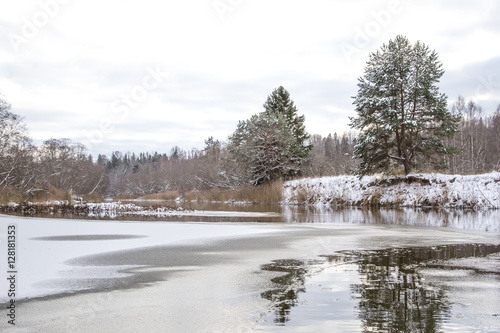 A beautiful winter scenery on the banks of river