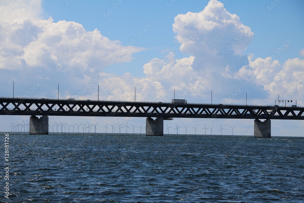 Öresund Bridge and wind power station on the Baltic Sea Öresund Bridge and wind power station on the Baltic Sea
