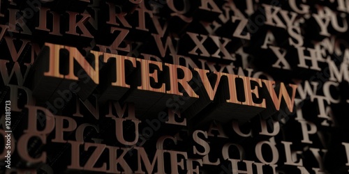 Interview - Wooden 3D rendered letters/message. Can be used for an online banner ad or a print postcard.