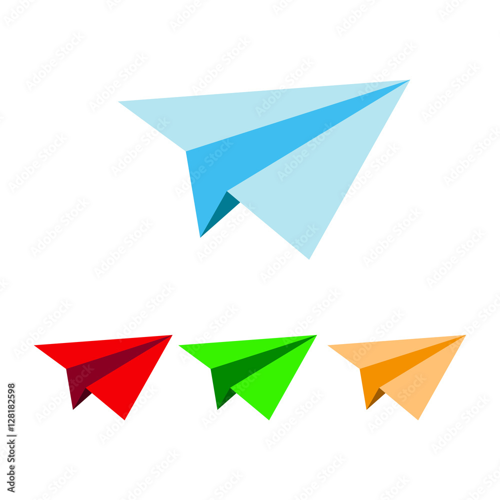 Paper toy plane isolated on white background. Cartoon toy plane vector. Toy plane origami paper airplane