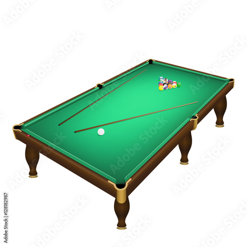Billiard game balls start position on a realistic pool table.