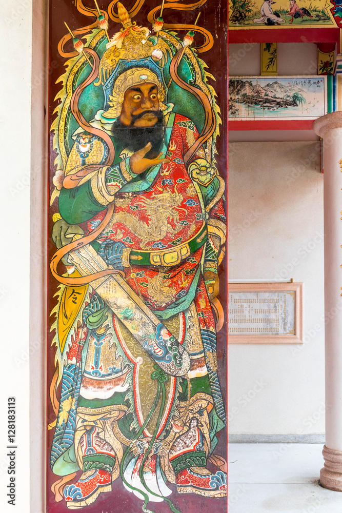 Obraz premium Zhang Fei deva paint fine art on the door of chinese temple