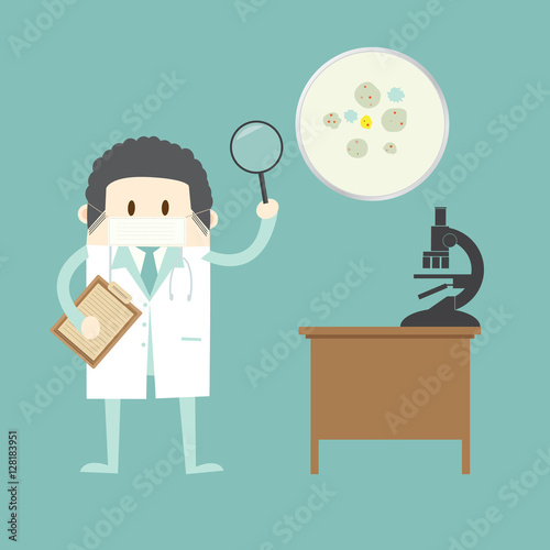 superbugs various bacteria and microbes cartoon vector illustration, Lab test for find to heal up from superbugs