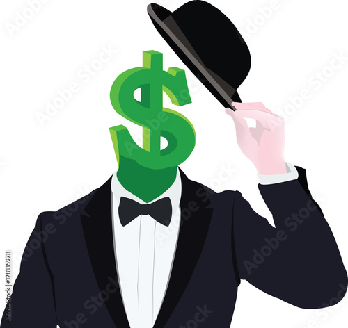 simbolo dollaro travestito da persona saluta 