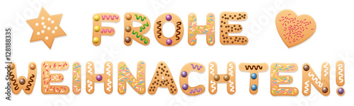 FROHE WEIHNACHTEN - Merry Christmas in german language - written with sweet cookies.
