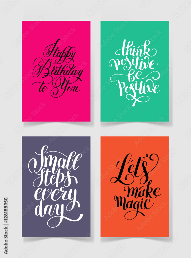 set of four bright colors handwritten lettering positive quotes Stock ...