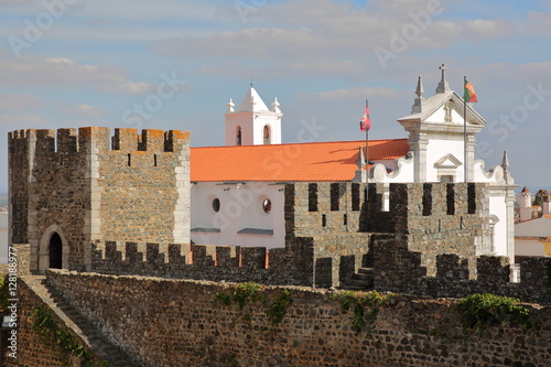 BEJA, PORTUGAL: The walls of the castle with the Cathedral (Se) in the background