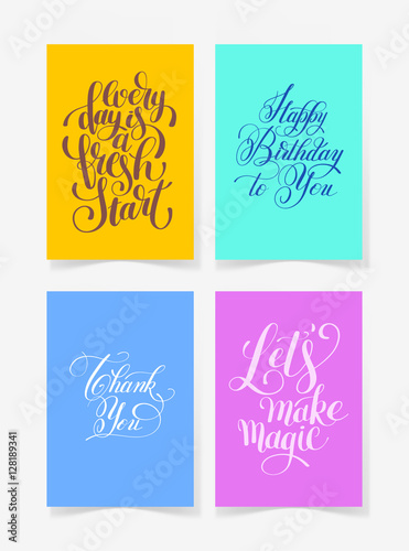 set of four bright colors handwritten lettering positive quotes